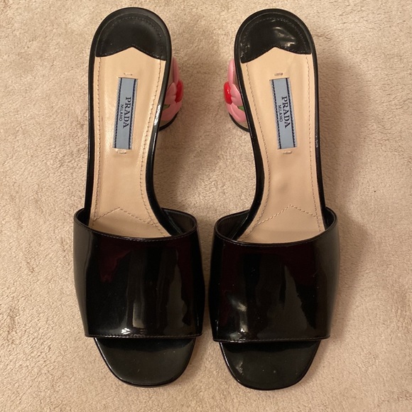 PRADA 65MM FLOWER HEEL SLIDE SIZE 38 - Picture 2 of 8